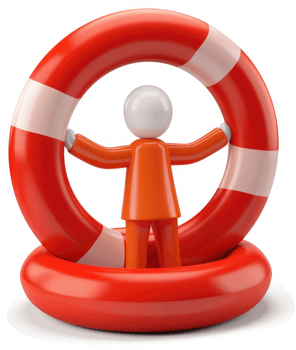 Orange figure inside a life preserver. png