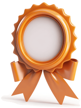 Orange award badge with a ribbon. png