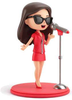 Cartoon female vocalist performing with a microphone. png