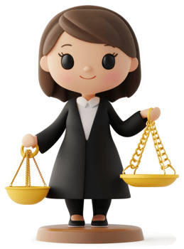 Smiling caricature of a female lawyer holding scales of justice. png
