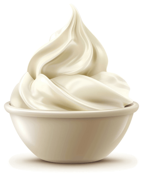Creamy whipped dessert in a white bowl. png
