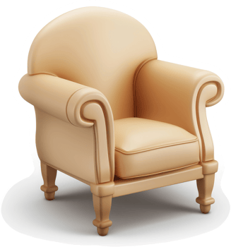 Beige upholstered armchair with classic design features. png