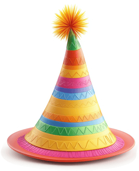 Colorful party hat with a decorative pom-pom. png