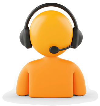 Orange support icon with headphones and headset. png