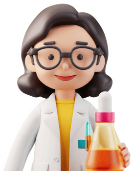 Cartoon female scientist character holding a flask. png