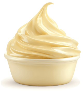 Creamy, pale yellow dessert in a small bowl. png