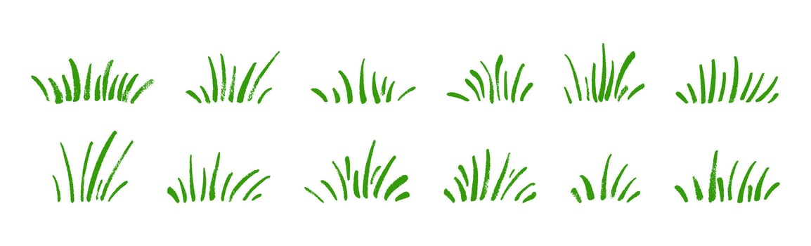 Cartoon grass and tree icons. Flat garden landscape with green bush elements. Flat illustration isolated on white background. vector