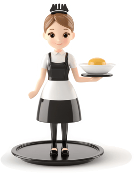Cartoon waitress carrying a dish of food. png