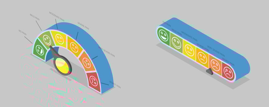3D Isometric Flat Illustration of Pain Level Chart, Emoticons Mood Scale vector