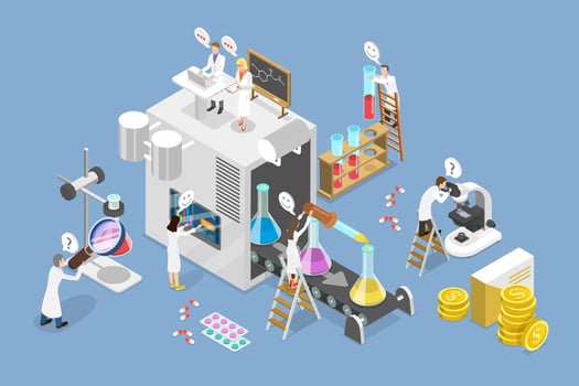 3D Isometric Flat Illustration of Pharmaceutical Industry , Pharmacology vector
