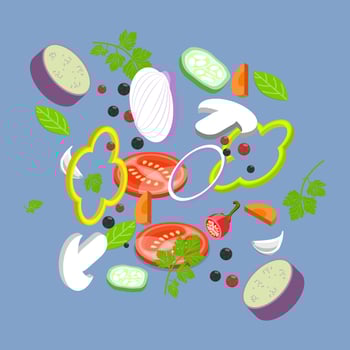 3D Isometric Flat Set of Sliced Vegetables, Chopped Cooking Ingredients vector