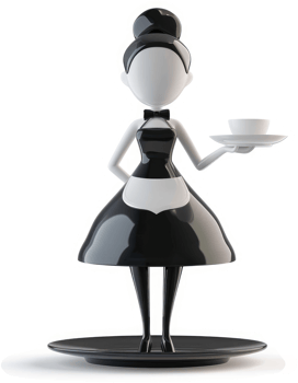 Stylish cartoon waitress holding a coffee cup. png