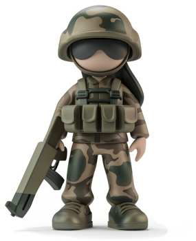 Cartoon female soldier in camouflage uniform. png