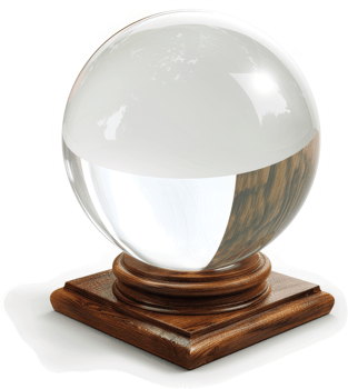 Ornate crystal ball rests on a dark wooden pedestal. png