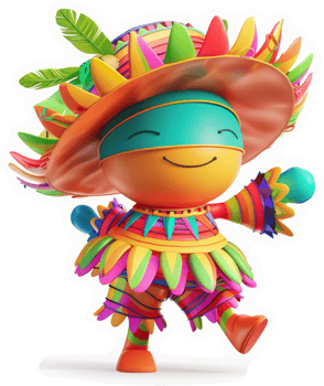Vibrant mascot character in festive attire. png