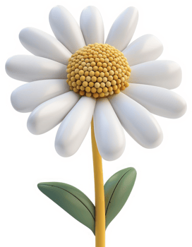 Stylized, cartoonish depiction of a single daisy. png