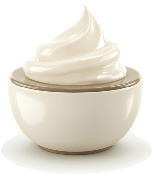 Creamy, whipped topping in a shallow bowl. png