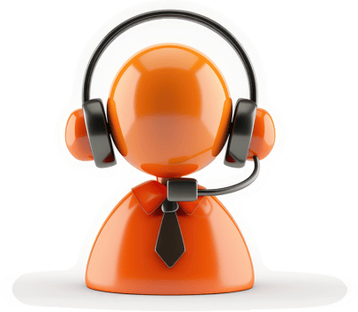 Orange customer service icon with headset. png