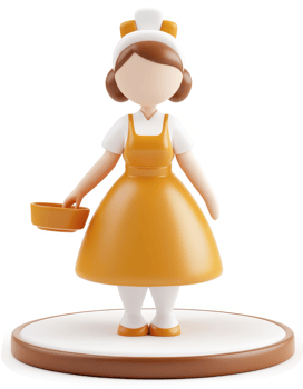Cartoon depiction of a cheerful, helpful cafe worker. png