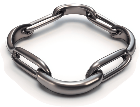 Square metal chain links form a closed circle. png