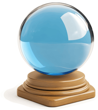 Transparent blue crystal ball on a wooden stand. png
