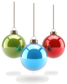 Colorful christmas ornaments hanging in a festive display. png