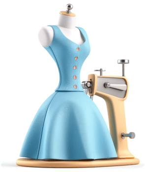 Light blue vintage dress being crafted by a sewing machine. png