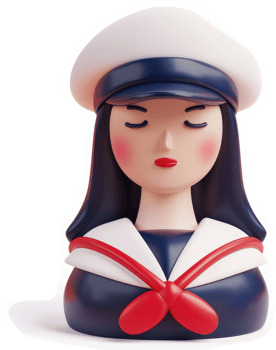 Stylized sailor girl bust, digital rendering. png