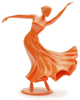 Ornate, orange dancing figurine with flowing dress. png