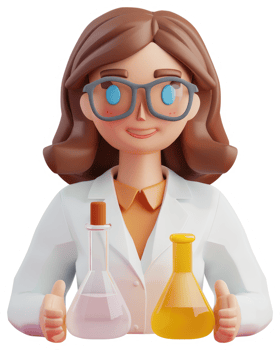 Smiling female scientist with thumbs up and beakers. png