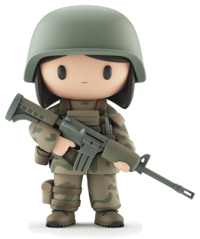 Smiling cartoon soldier girl with military gear. png
