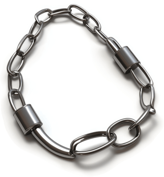 Modern, silver chain necklace with metal links. png