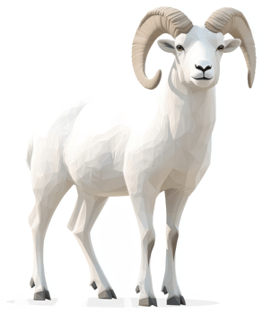 Majestic white ram with impressive horns. png