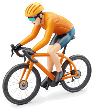 Cartoon cyclist in dynamic motion on road bike. png