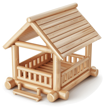 Wooden log cabin playhouse, perfect for imaginative play. png