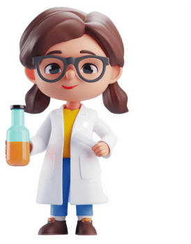 Animated cartoon depiction of a young female scientist. png