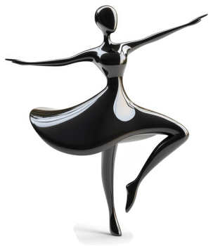 A stylized, black ballerina figure in mid-air. png
