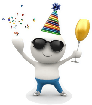 Happy cartoon character celebrates with champagne. png