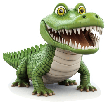 Smiling cartoon alligator with wide open mouth. png