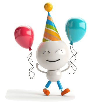 Joyful, cartoon character celebrating a party. png
