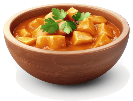 Aromatic potato curry in a rustic bowl. png