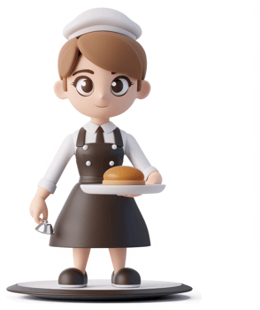 Cheerful cartoon chef holding a plate of food. png