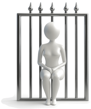 Imprisoned figure within a metallic fence. png