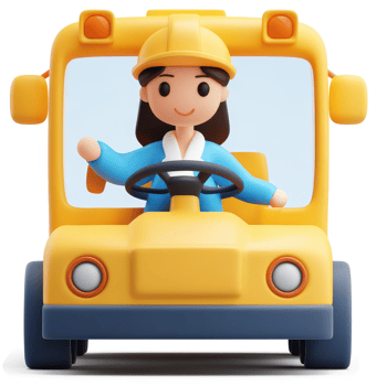 Smiling woman driver operates a bright yellow vehicle. png