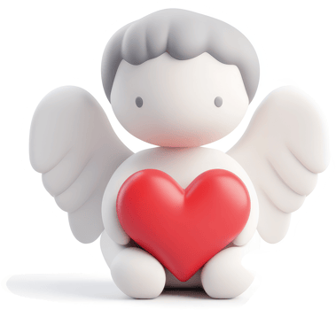 Cute cherubic angel holding a vibrant red heart. png