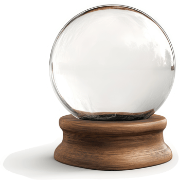 Empty glass snow globe rests on a wooden base. png
