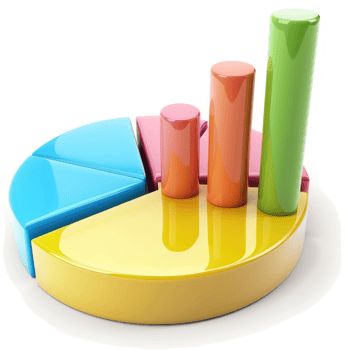 Colorful pie chart and bar graph illustrate data. png