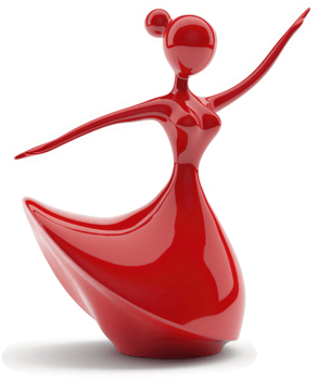 Red stylized female figure in a graceful dance pose. png