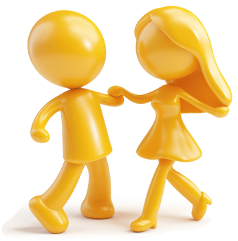 Smiling, dancing figures illustrate a happy couple. png