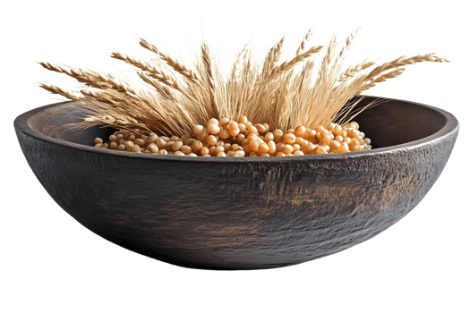Wooden Bowl with Wheat and Grains Harvest Still Life Photography png
